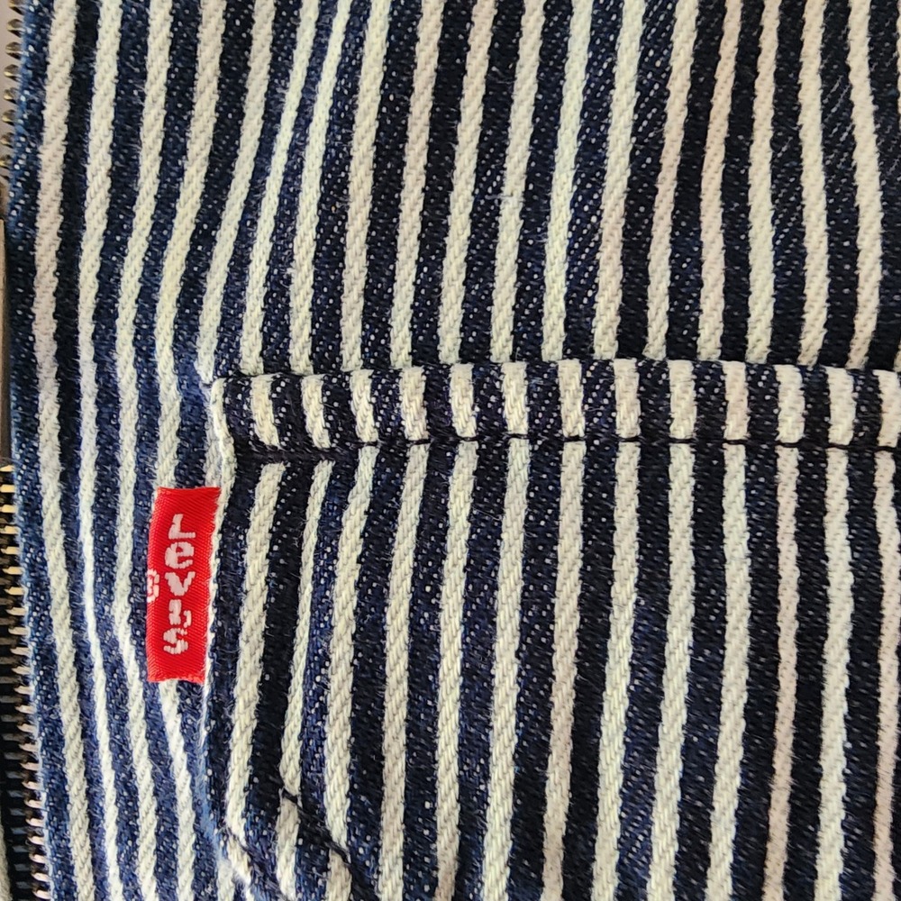 Levis Hickory Stripe Zip Up Workwear Jacket Blue White Denim Mens Medium @27 - Picture 13 of 16